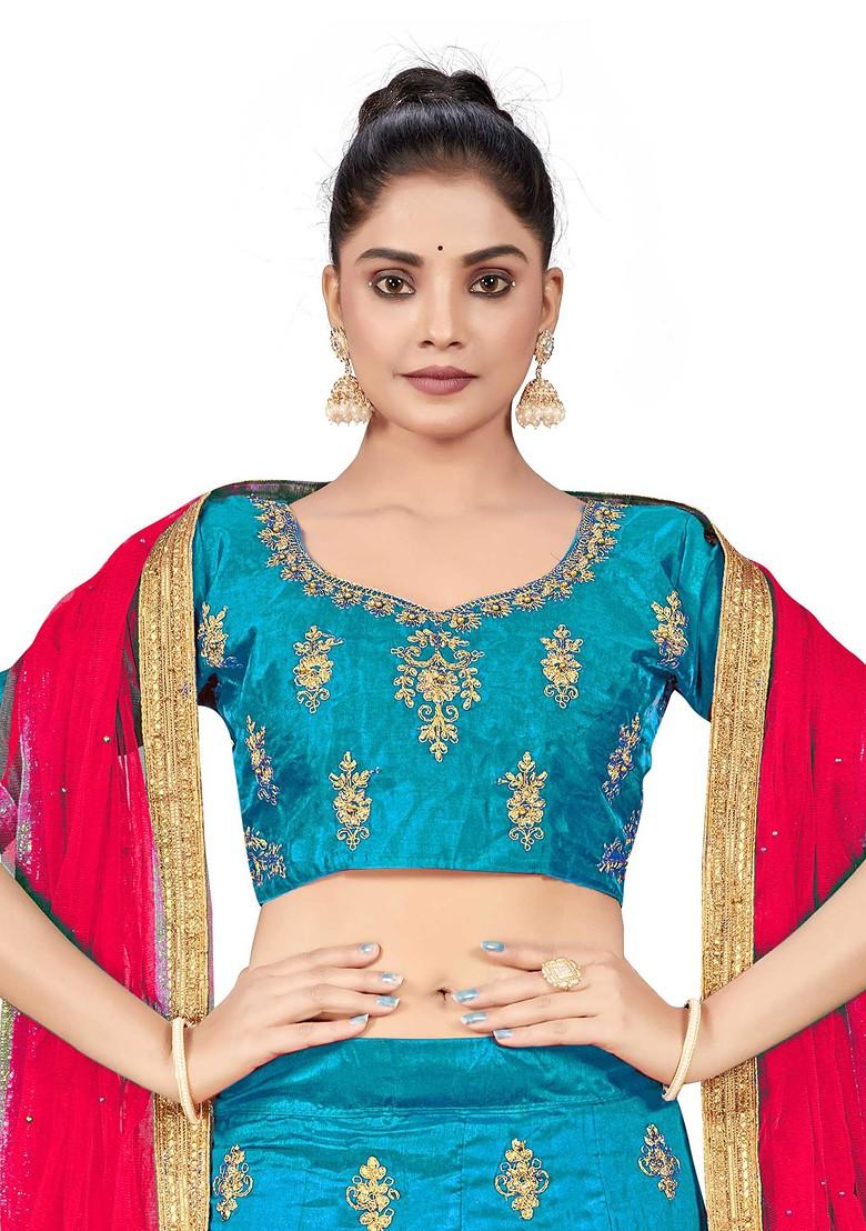 Sky Blue Zari Embroidered Silk Lehenga Set