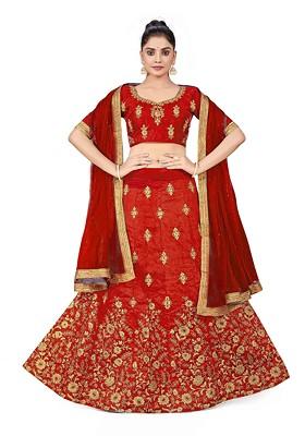 Rust Zari Embroidered Silk Lehenga Set