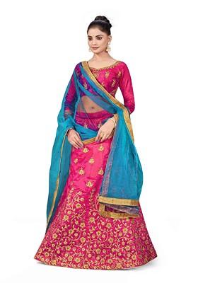 Pink Zari Embroidered Silk Lehenga Set