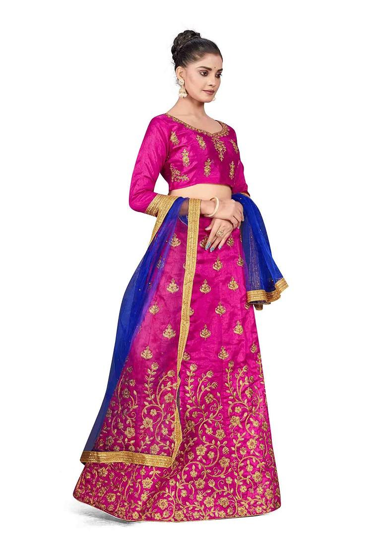 Purple Zari Embroidered Silk Lehenga Set