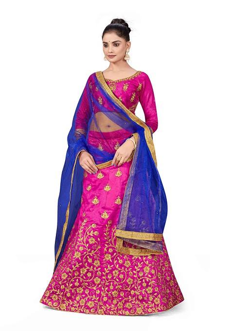 Purple Zari Embroidered Silk Lehenga Set