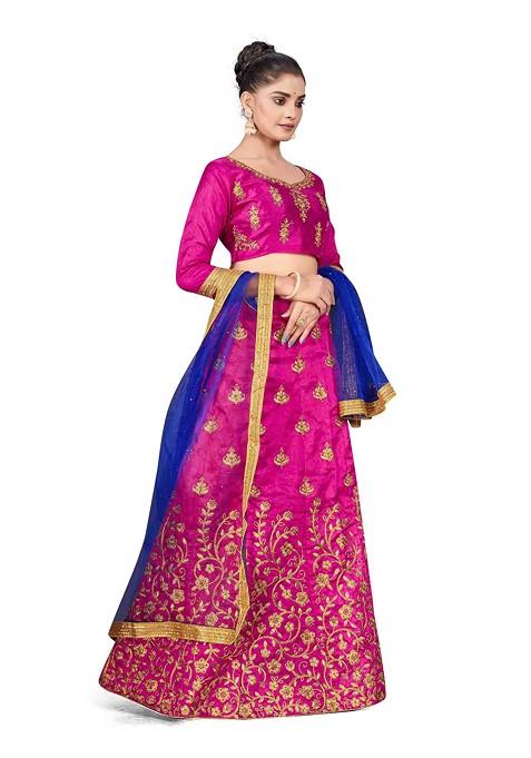Purple Zari Embroidered Silk Lehenga Set