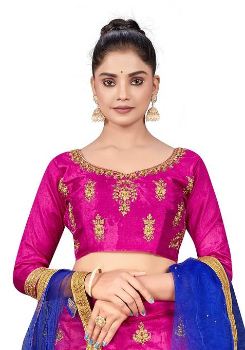Purple Zari Embroidered Silk Lehenga Set