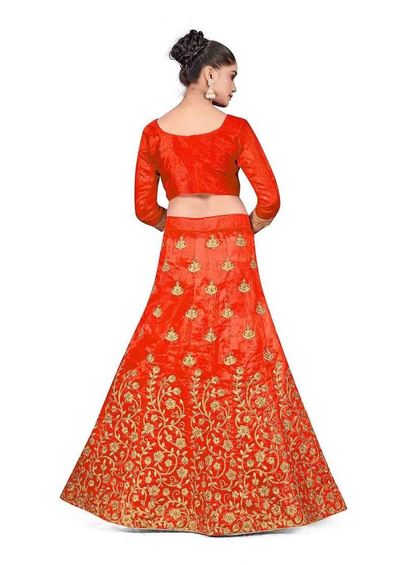 Rust Zari Embroidered Silk Lehenga Set