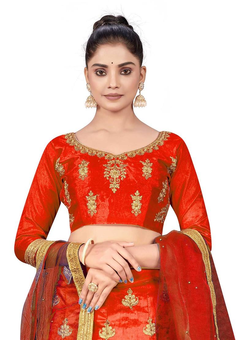 Rust Zari Embroidered Silk Lehenga Set