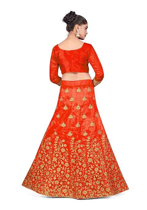 Rust Zari Embroidered Silk Lehenga Set