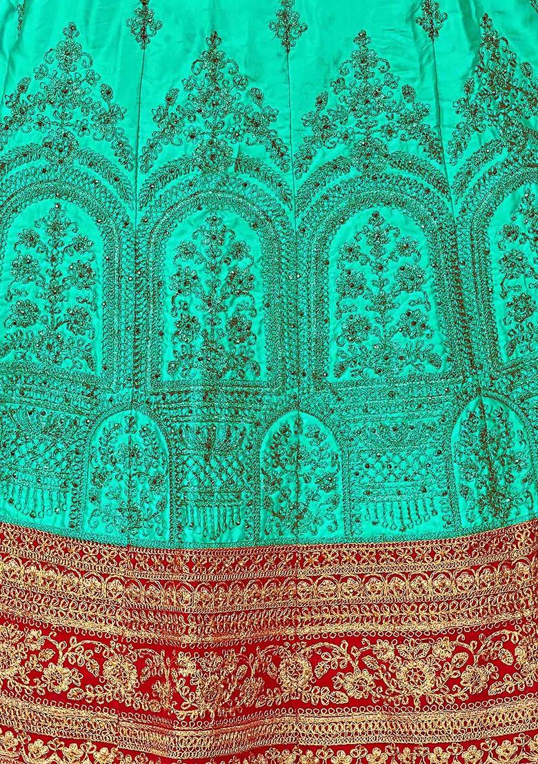 Sea Green Zari Embroidered Satin Silk Lehenga Set