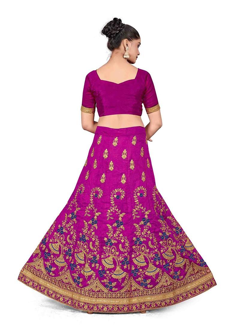 Purple Zari Embroidered Silk Lehenga Set