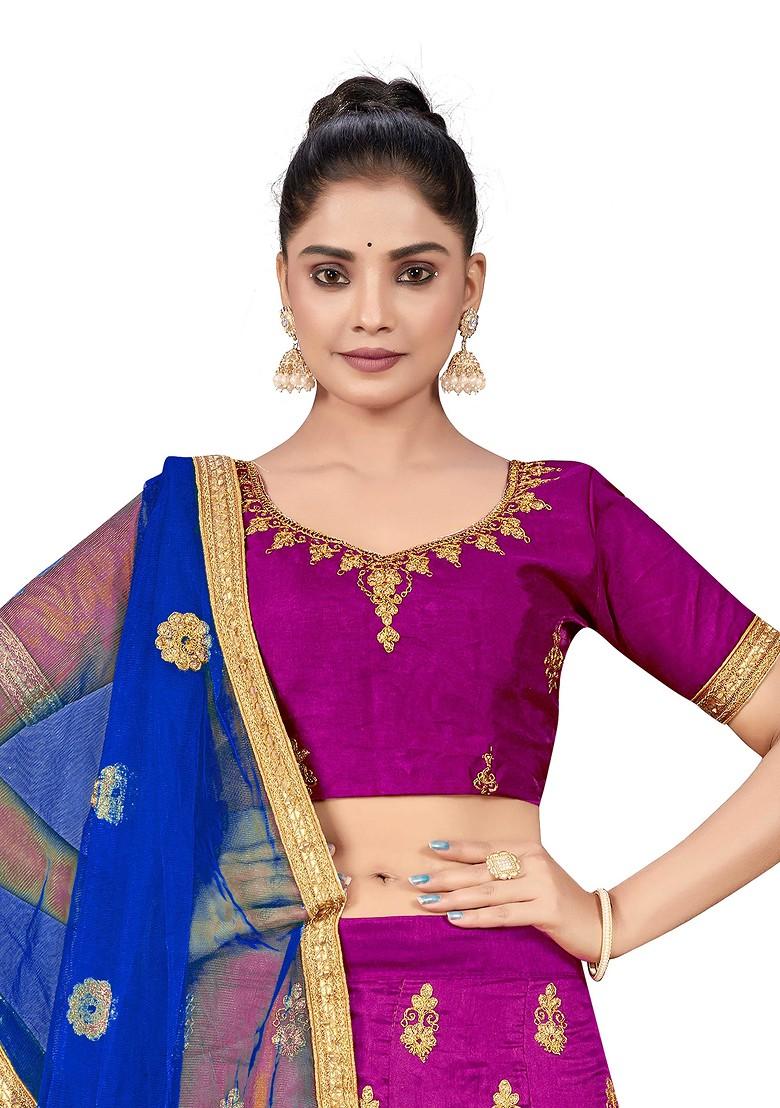 Purple Zari Embroidered Silk Lehenga Set