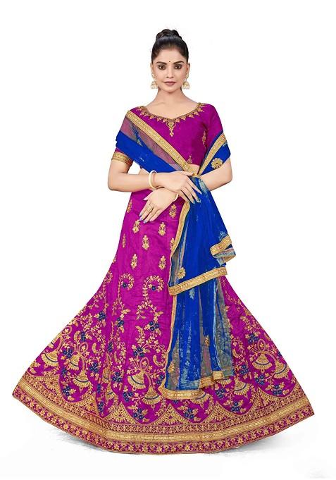 Purple Zari Embroidered Silk Lehenga Set