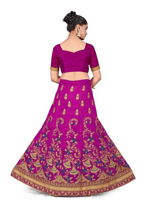 Purple Zari Embroidered Silk Lehenga Set