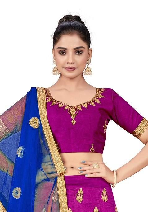 Purple Zari Embroidered Silk Lehenga Set