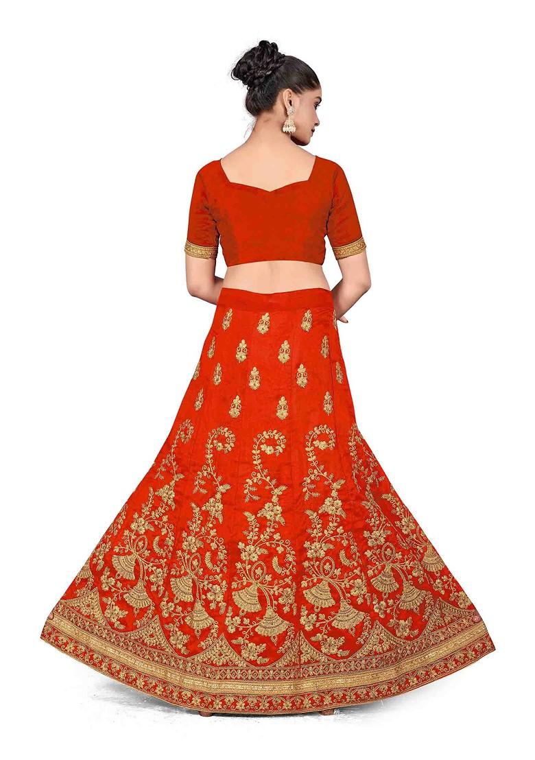 Rust Zari Embroidered Silk Lehenga Set