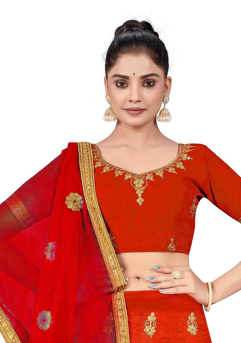 Rust Zari Embroidered Silk Lehenga Set