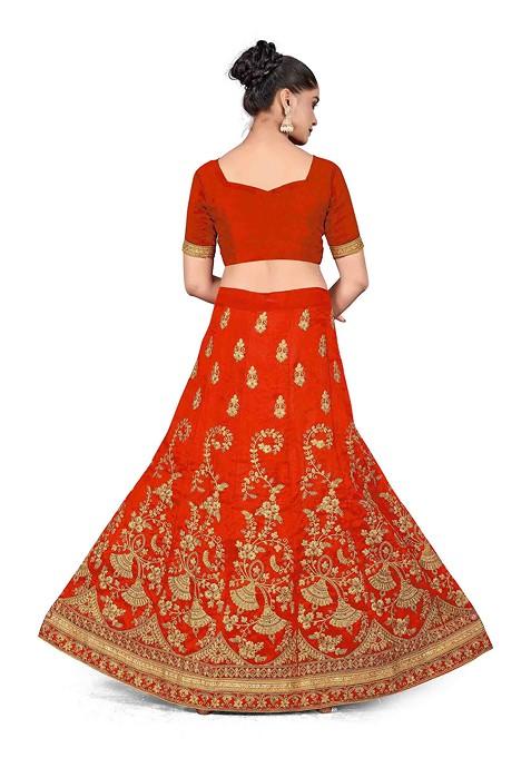 Rust Zari Embroidered Silk Lehenga Set