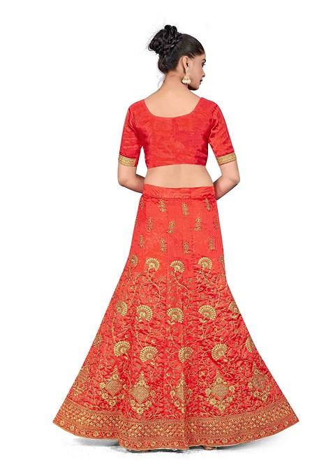 Rust Zari Embroidered Silk Lehenga Set
