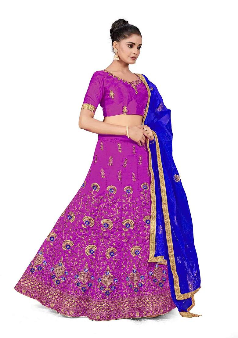 Purple Zari Embroidered Silk Lehenga Set