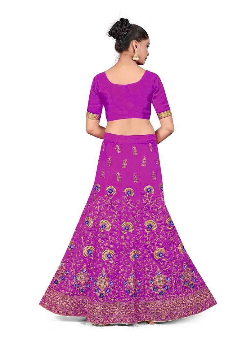 Purple Zari Embroidered Silk Lehenga Set
