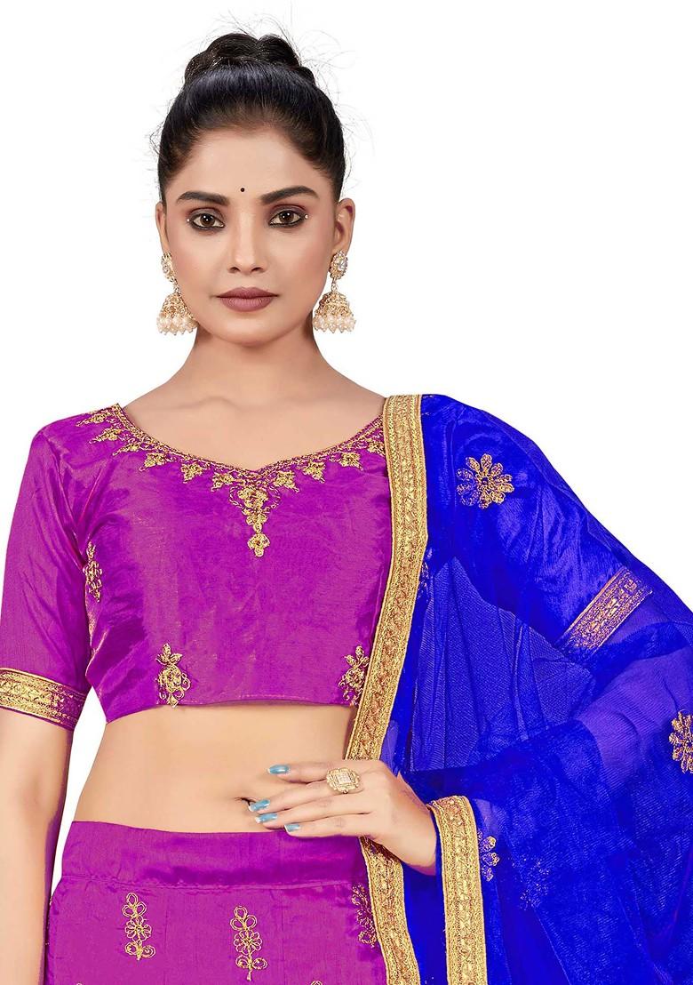 Purple Zari Embroidered Silk Lehenga Set