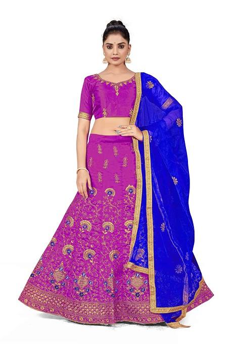 Purple Zari Embroidered Silk Lehenga Set