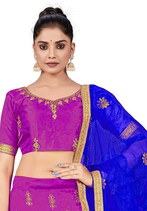Purple Zari Embroidered Silk Lehenga Set