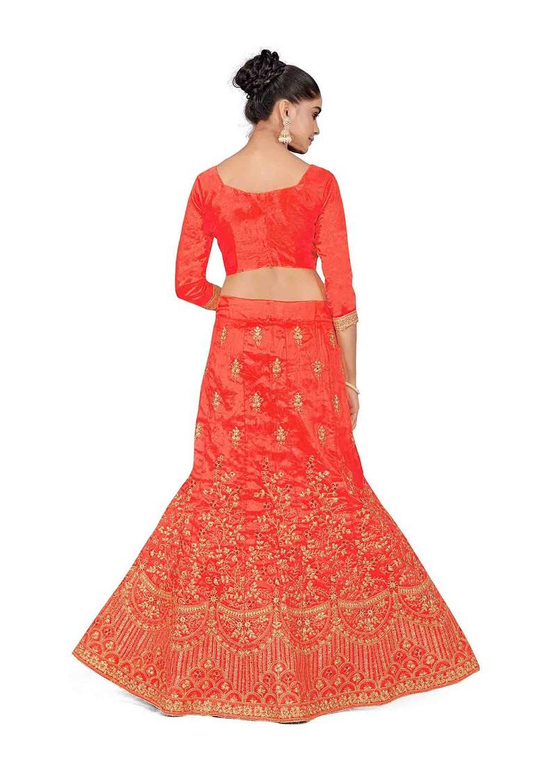 Rust Zari Embroidered Silk Lehenga Set