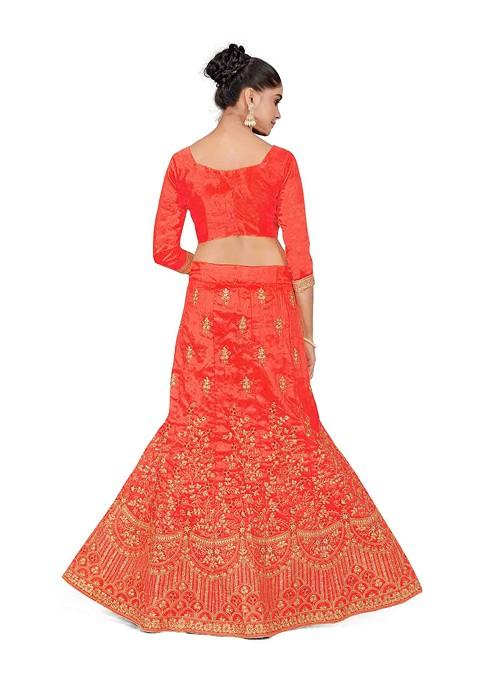 Rust Zari Embroidered Silk Lehenga Set