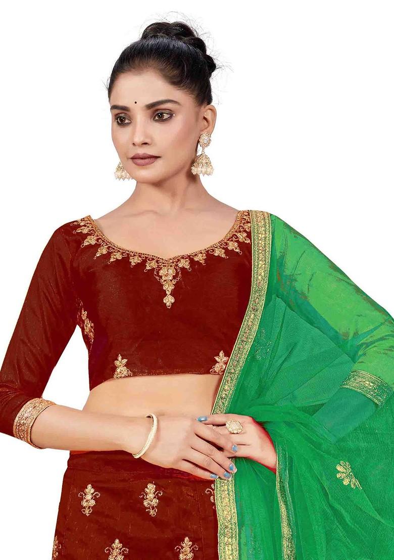 Maroon Zari Embroidered Silk Lehenga Set