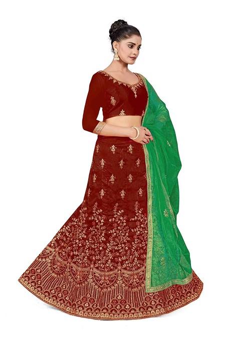 Maroon Zari Embroidered Silk Lehenga Set