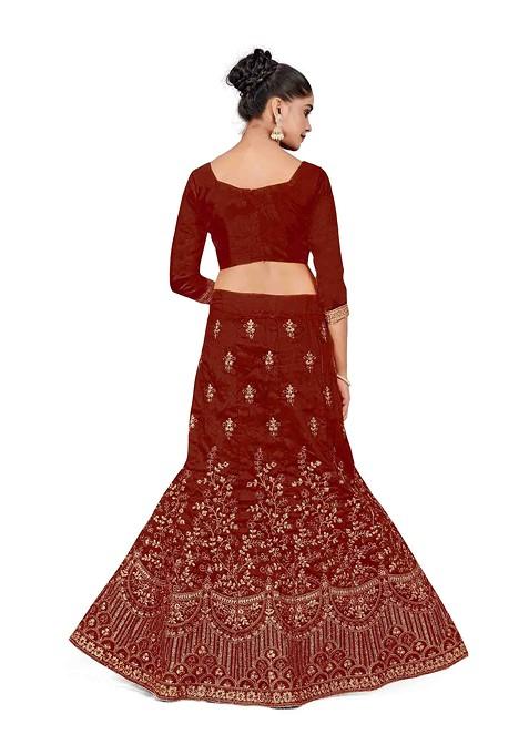 Maroon Zari Embroidered Silk Lehenga Set