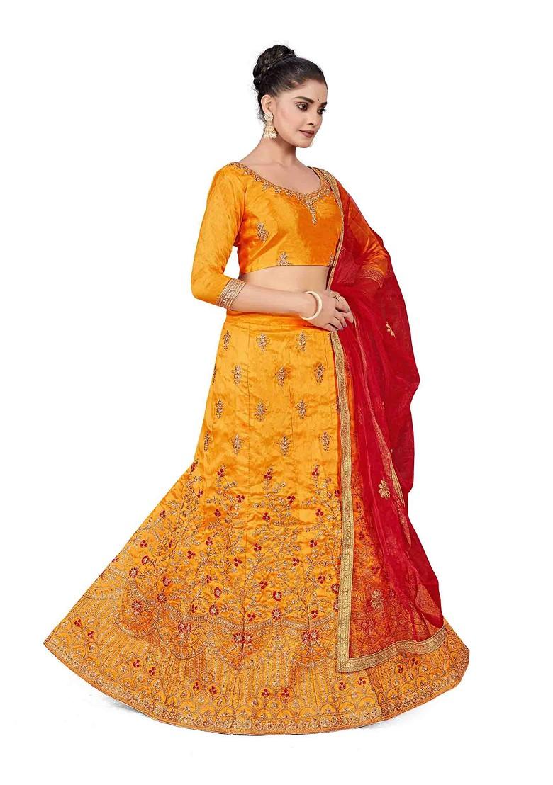 Yellow Zari Embroidered Silk Lehenga Set