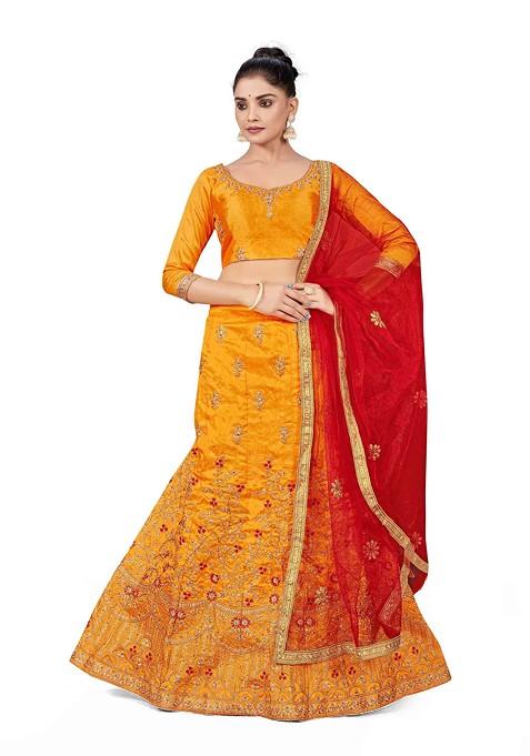 Yellow Zari Embroidered Silk Lehenga Set