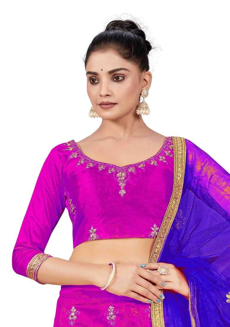Purple Zari Embroidered Silk Lehenga Set