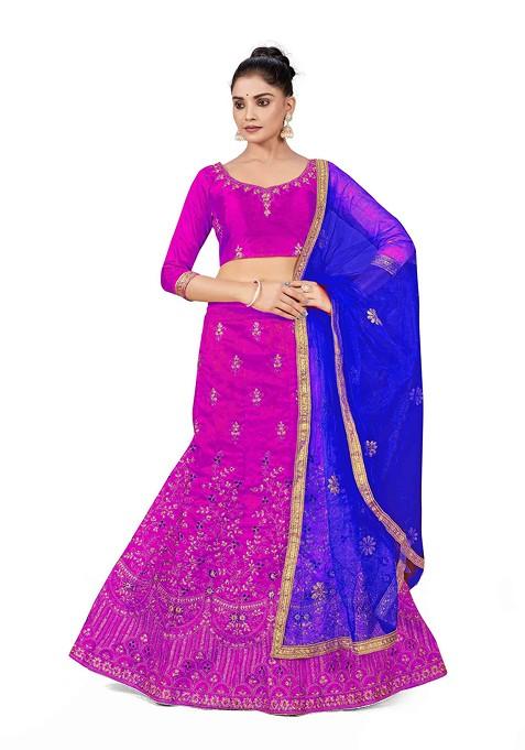 Purple Zari Embroidered Silk Lehenga Set