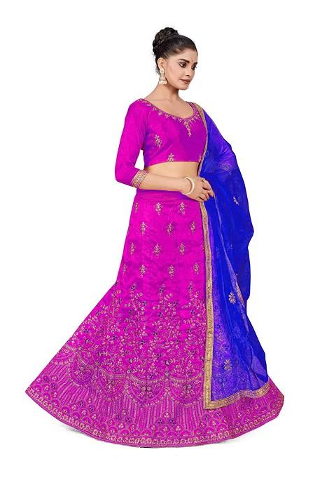 Purple Zari Embroidered Silk Lehenga Set