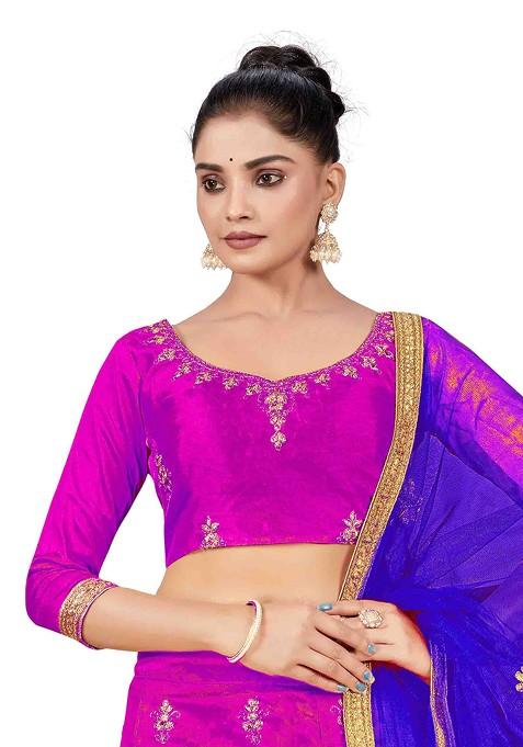 Purple Zari Embroidered Silk Lehenga Set