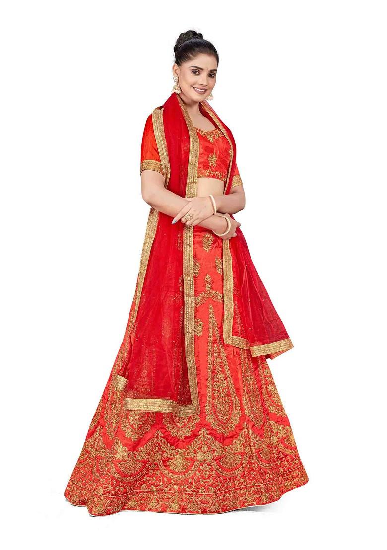 Rust Zari Embroidered Silk Lehenga Set