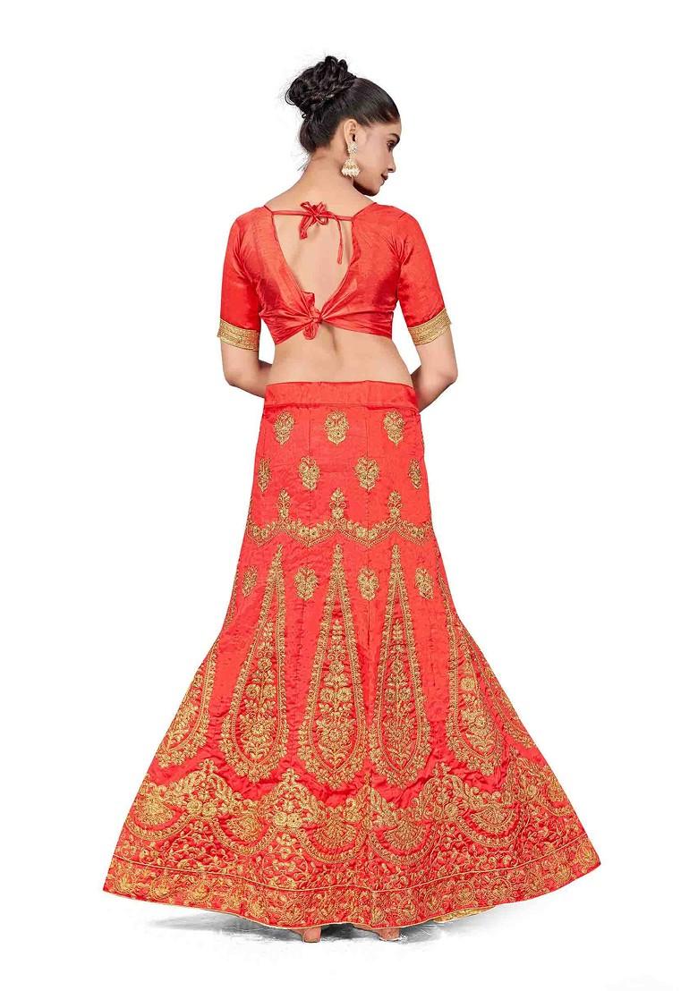 Rust Zari Embroidered Silk Lehenga Set
