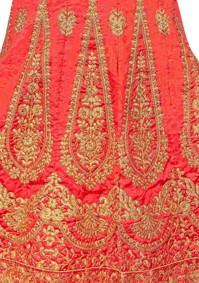 Rust Zari Embroidered Silk Lehenga Set
