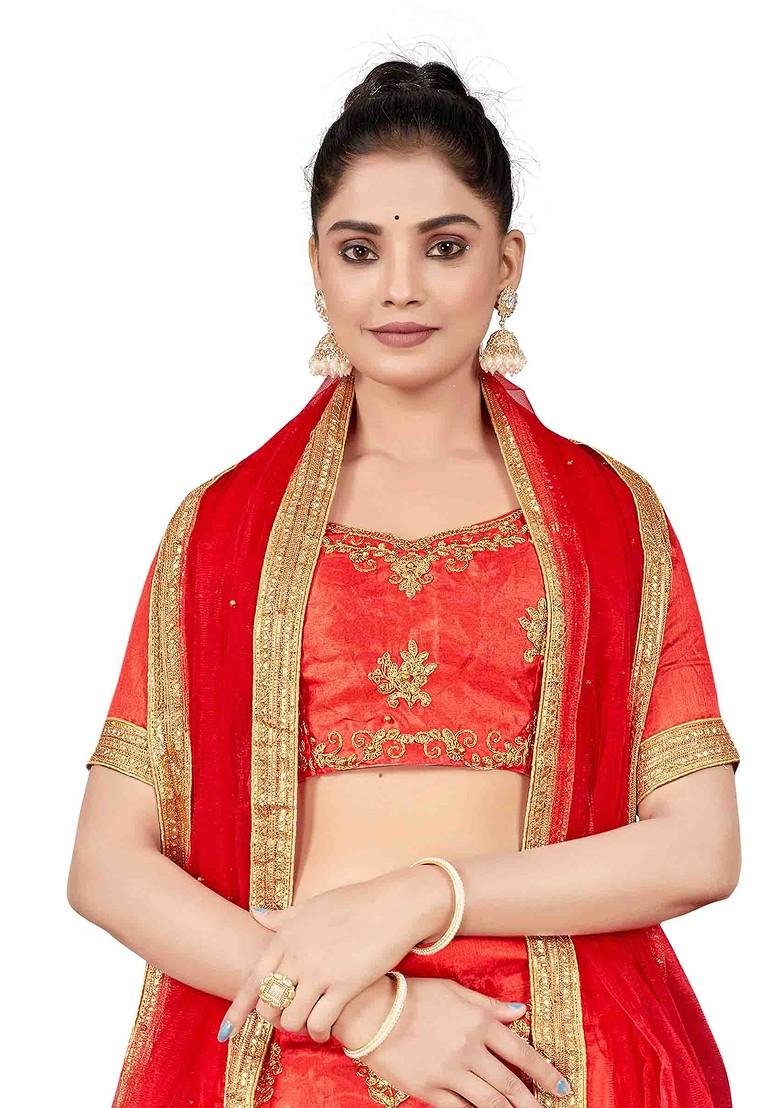 Rust Zari Embroidered Silk Lehenga Set