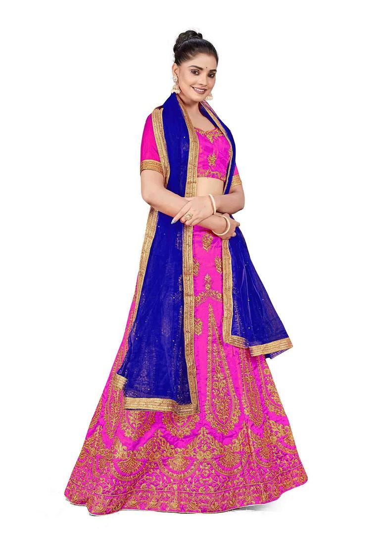 Purple Zari Embroidered Silk Lehenga Set