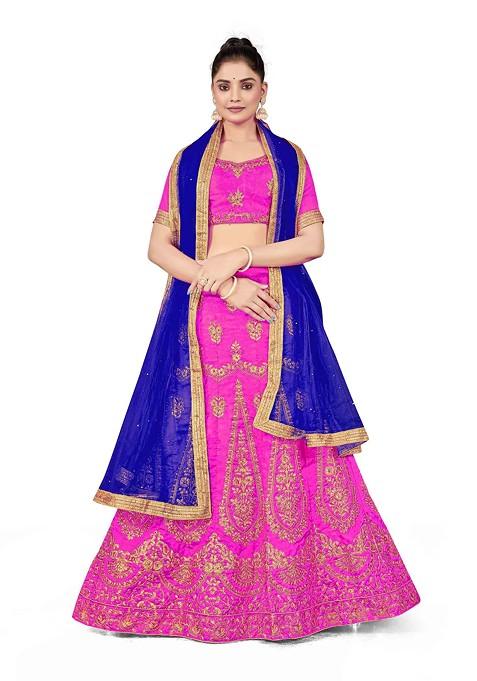 Purple Zari Embroidered Silk Lehenga Set