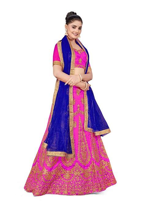 Purple Zari Embroidered Silk Lehenga Set