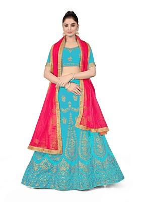 Sky Blue Zari Embroidered Silk Lehenga Set