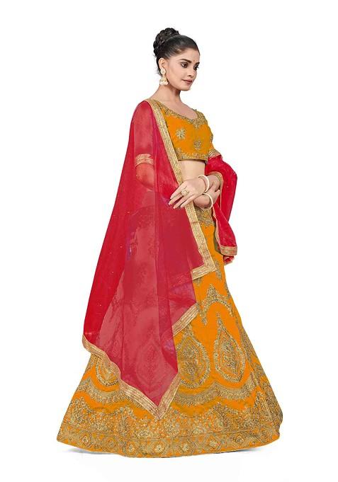 Mustard Zari Embroidered Silk Lehenga Set