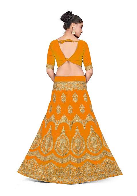 Mustard Zari Embroidered Silk Lehenga Set