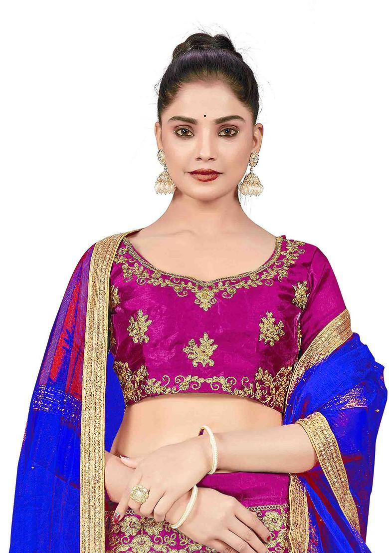 Purple Zari Embroidered Silk Lehenga Set