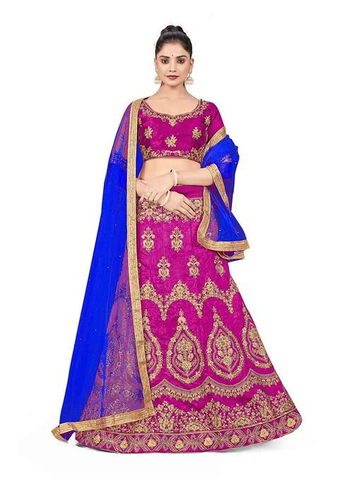 Purple Zari Embroidered Silk Lehenga Set