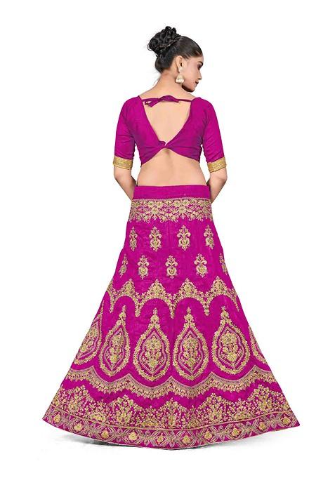 Purple Zari Embroidered Silk Lehenga Set
