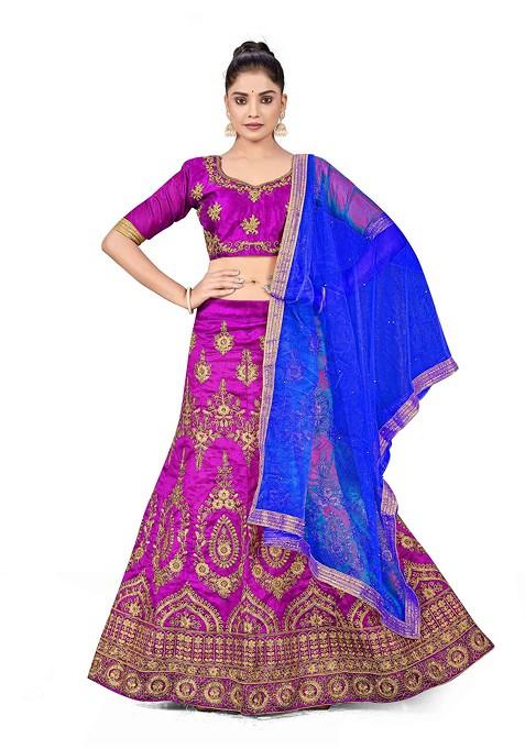 Purple Zari Embroidered Silk Lehenga Set